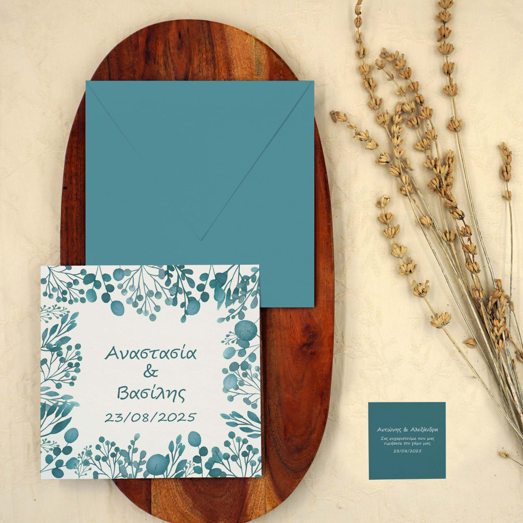 Προσκλητήριο Γάμου Petrol Flowers