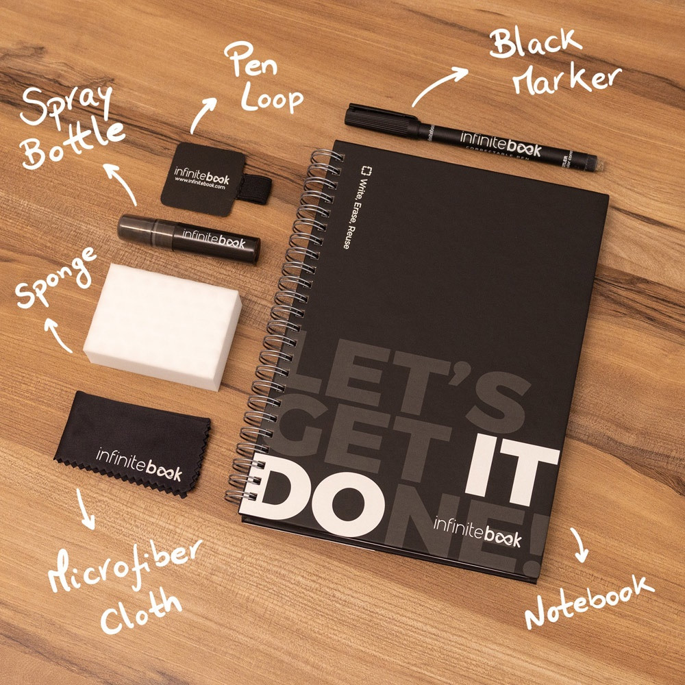 STARTER KIT INFINITEBOOK. Σετ "Infinitebook" με σκληρό εξώφυλλο, 1 σετ καθαρισμού, 1 μαρκαδόρο και 1 θήκη στυλό