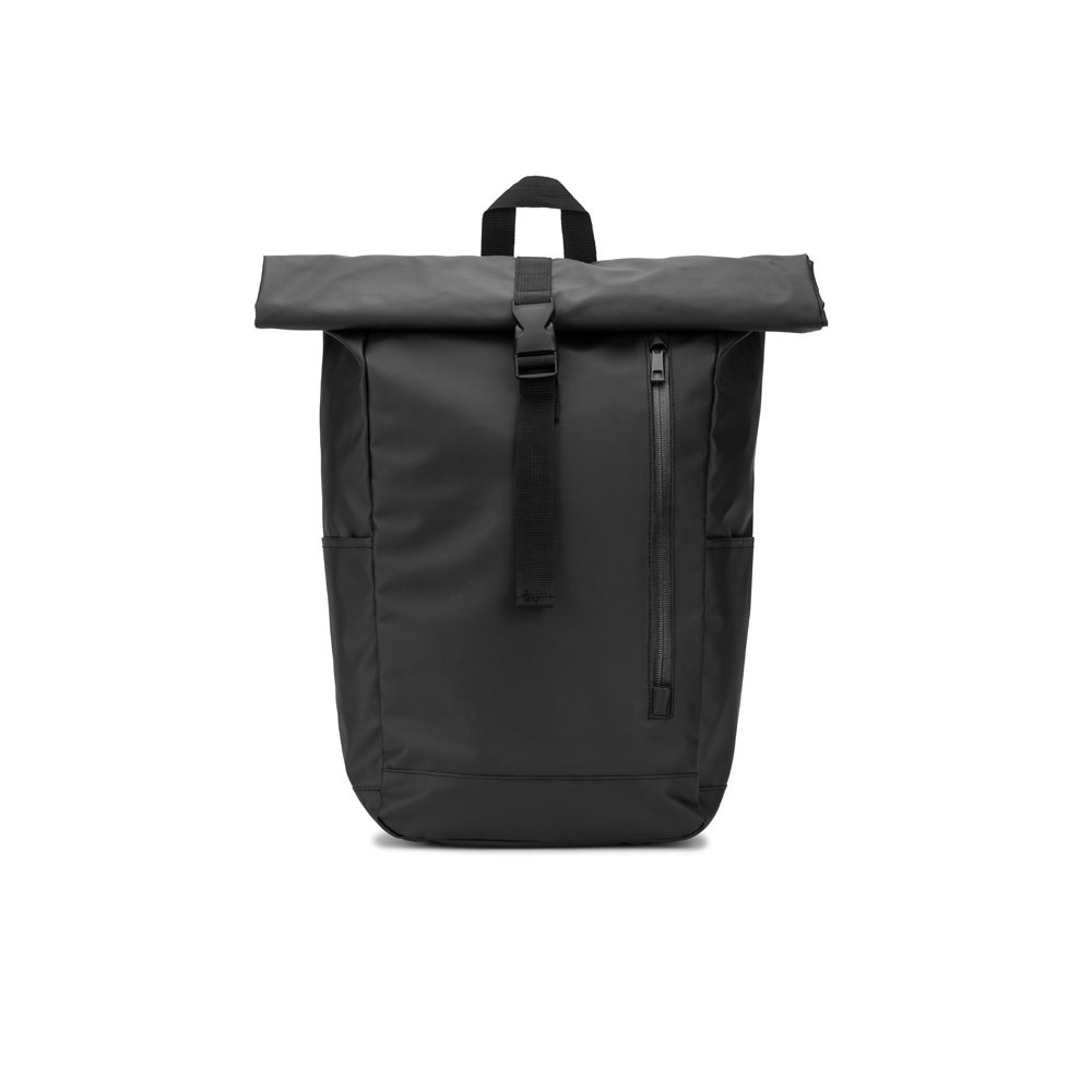OSASCO BPACK. Σακίδιο πλάτης με σύστημα φερμουάρ που επιτρέπει την αναδίπλωση της κορυφής ώστε να προσαρμόζεται στον όγκο του σακιδίου, κατασκευασμένο από ανακυκλωμένο πολυεστέρα 600D