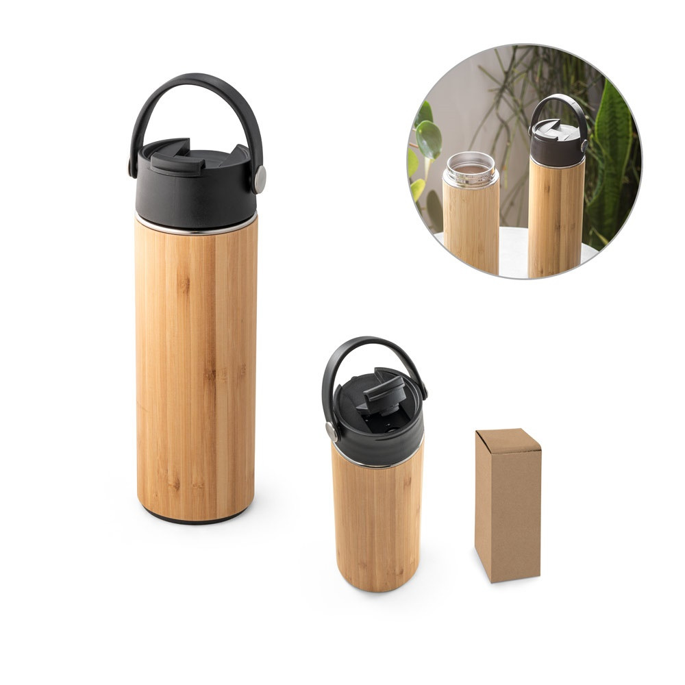 LAVER. Μπουκάλι Thermos από μπαμπού, ανοξείδωτο ατσάλι και PP 440 mL