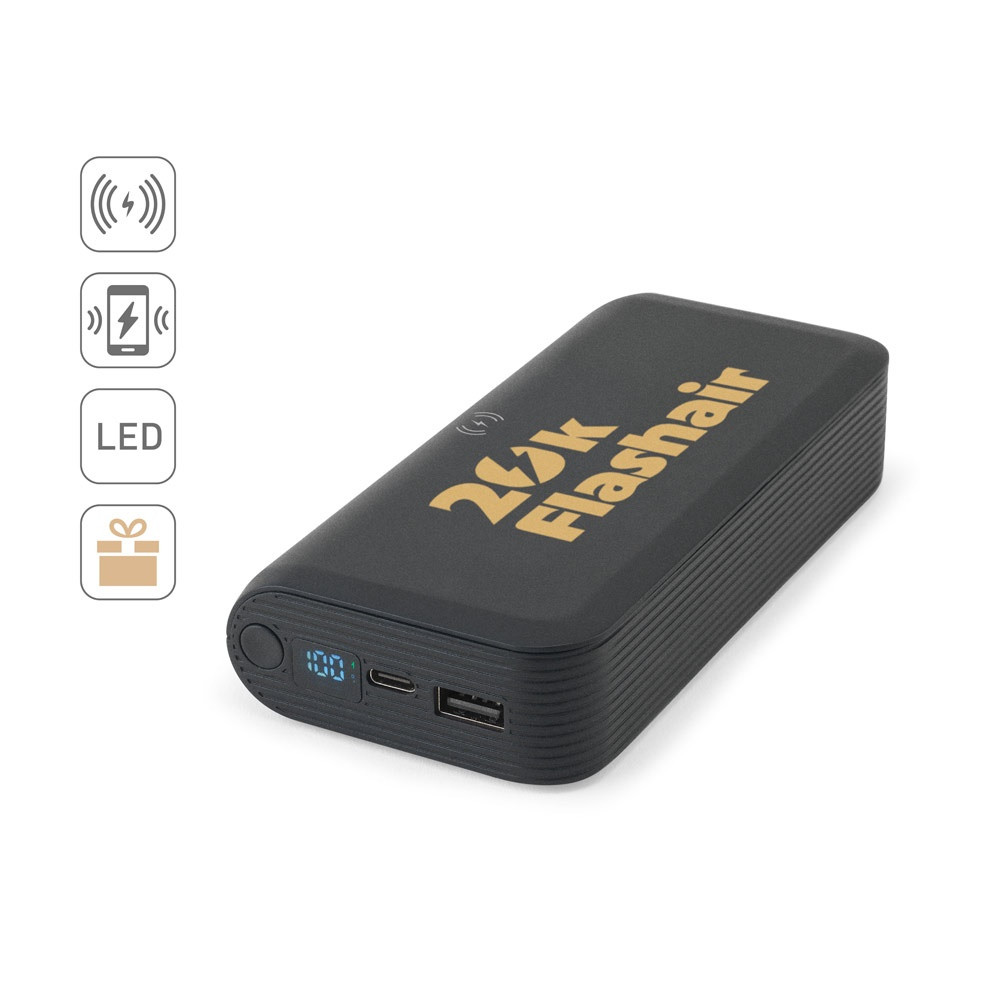 BECKER 20. Power bank 20'000 mAh από ανακυκλωμένο ABS (100% rABS) με ασύρματο φορτιστή 15W superfast