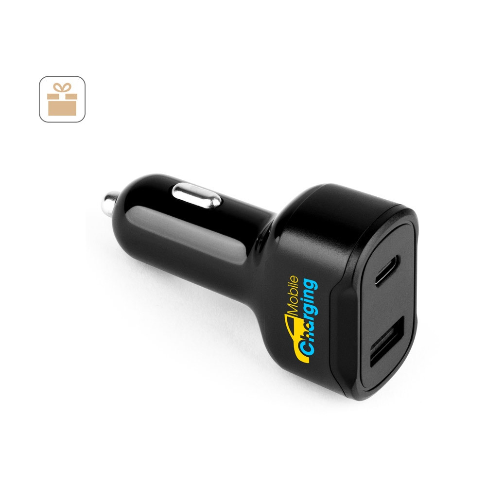 DIRAC. Προσαρμογέας αναπτήρα τσιγάρου με θύρα USB-A 18W και USB-C 20W από ανακυκλωμένο ABS (100% rABS)