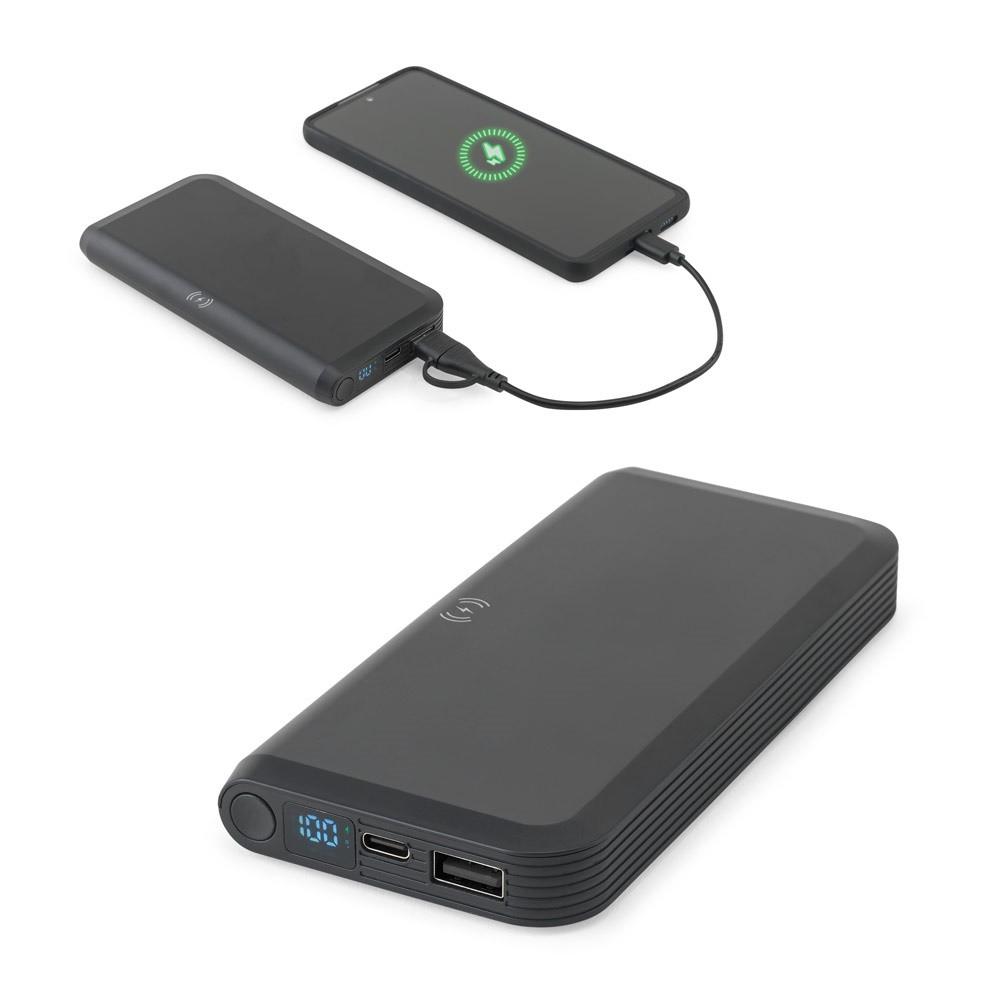 BECKER 10. Power bank 10'000 mAh από ανακυκλωμένο ABS (100% rABS) με ασύρματο φορτιστή 15W