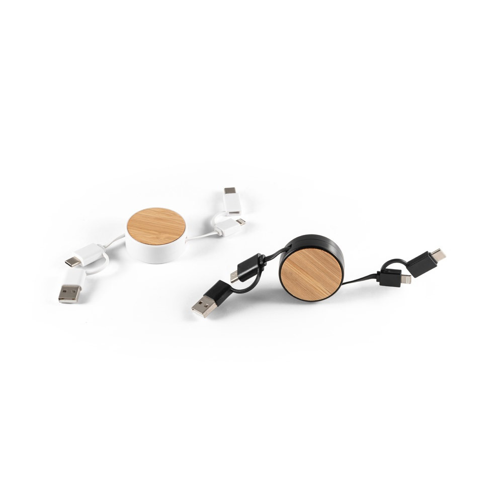 RUBINS. Αναδιπλούμενο καλώδιο USB 6 σε 1 από ανακυκλωμένο ABS (100% rABS) και μπαμπού