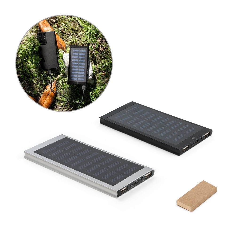 CLERK. Power bank 8'000 mAh με ηλιακό πάνελ από 100% ανακυκλωμένο αλουμίνιο
