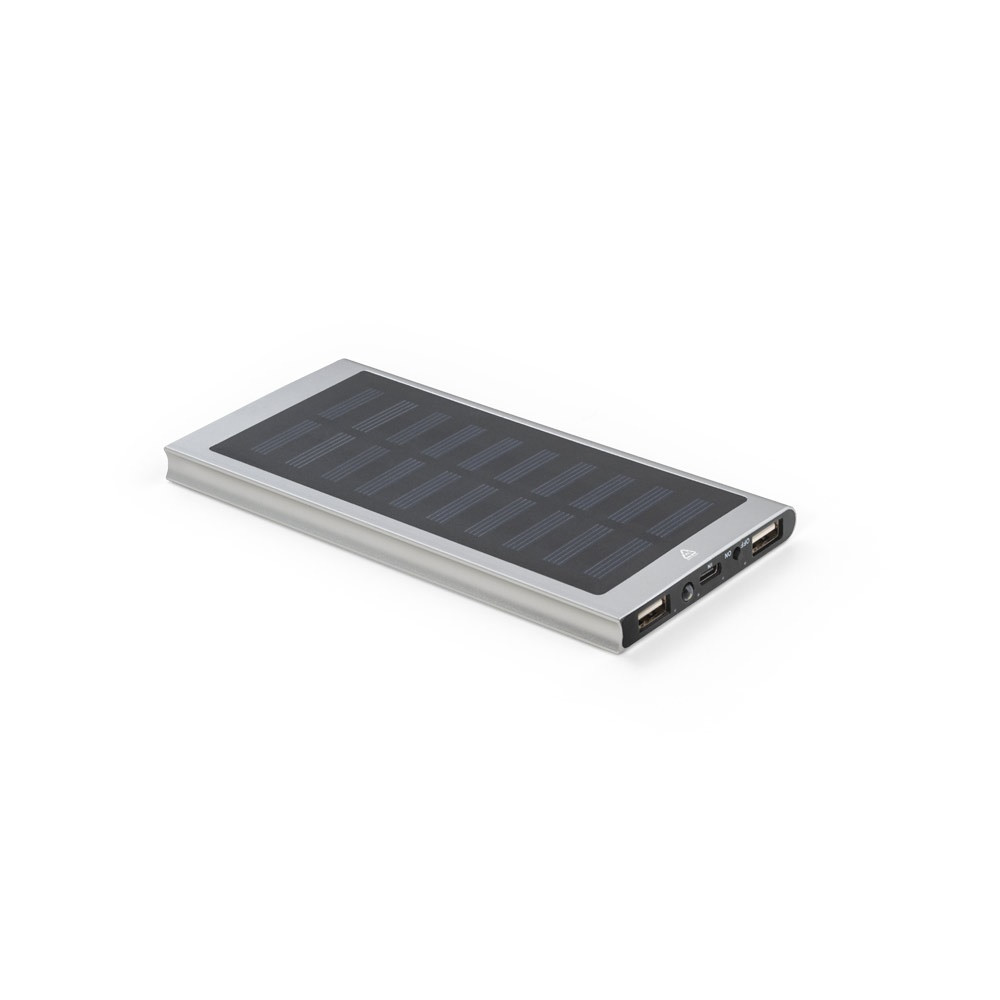 CLERK. Power bank 8'000 mAh με ηλιακό πάνελ από 100% ανακυκλωμένο αλουμίνιο