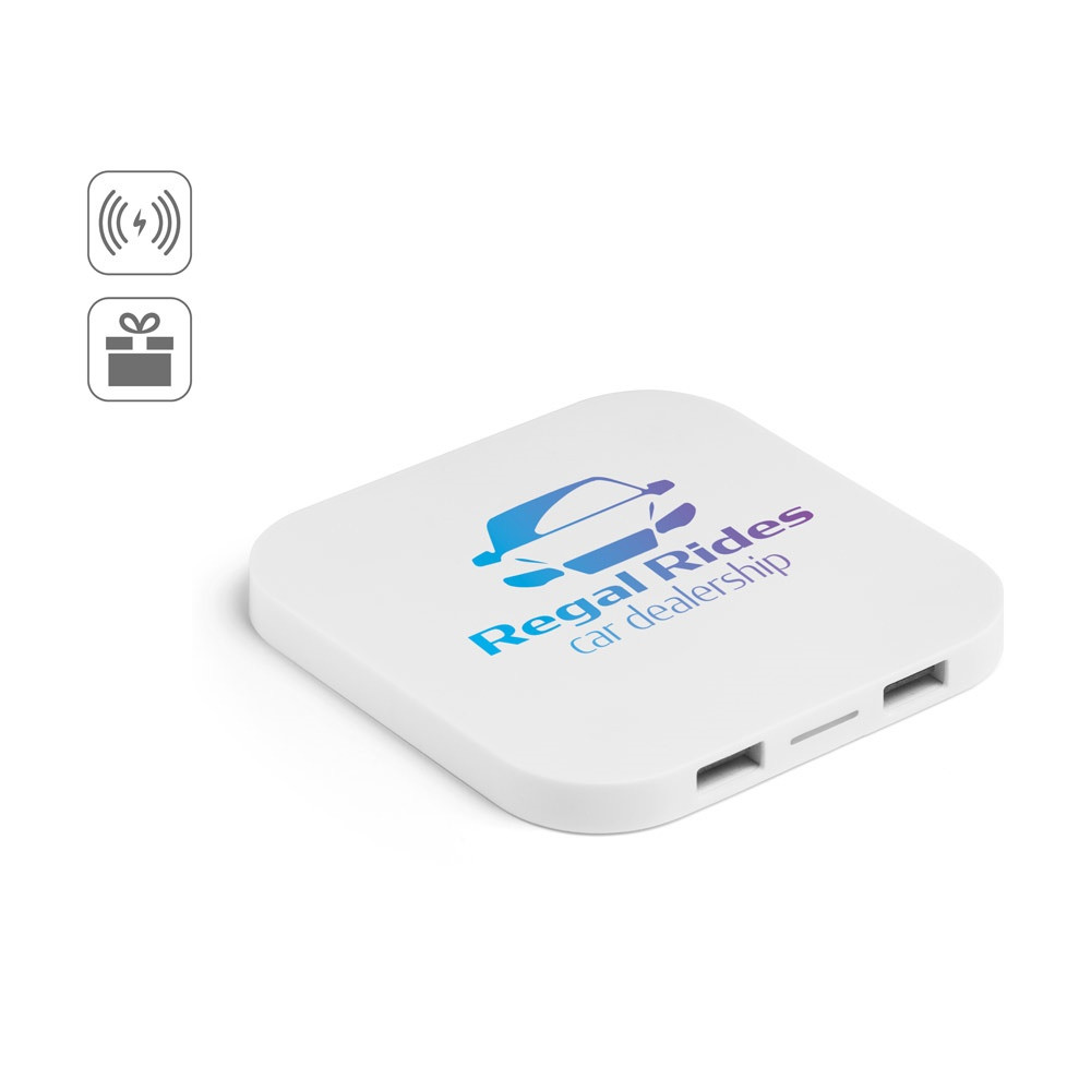 CAROLINE. Ασύρματος φορτιστής Superfast 15W με HUB 2 θύρες USB-A σε ανακυκλωμένο ABS (60% rABS)