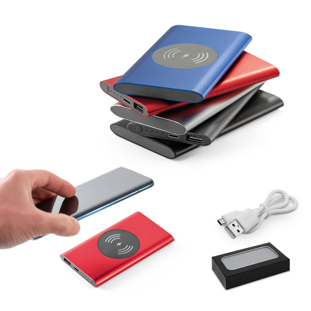 CASSINI. Power bank 4'000 mAh με ασύρματο φορτιστή 5W σε ανακυκλωμένο αλουμίνιο (100% rAL)