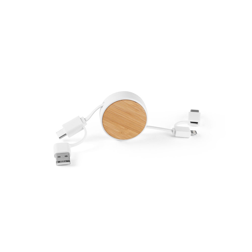 RUBINS. Αναδιπλούμενο καλώδιο USB 6 σε 1 από ανακυκλωμένο ABS (100% rABS) και μπαμπού
