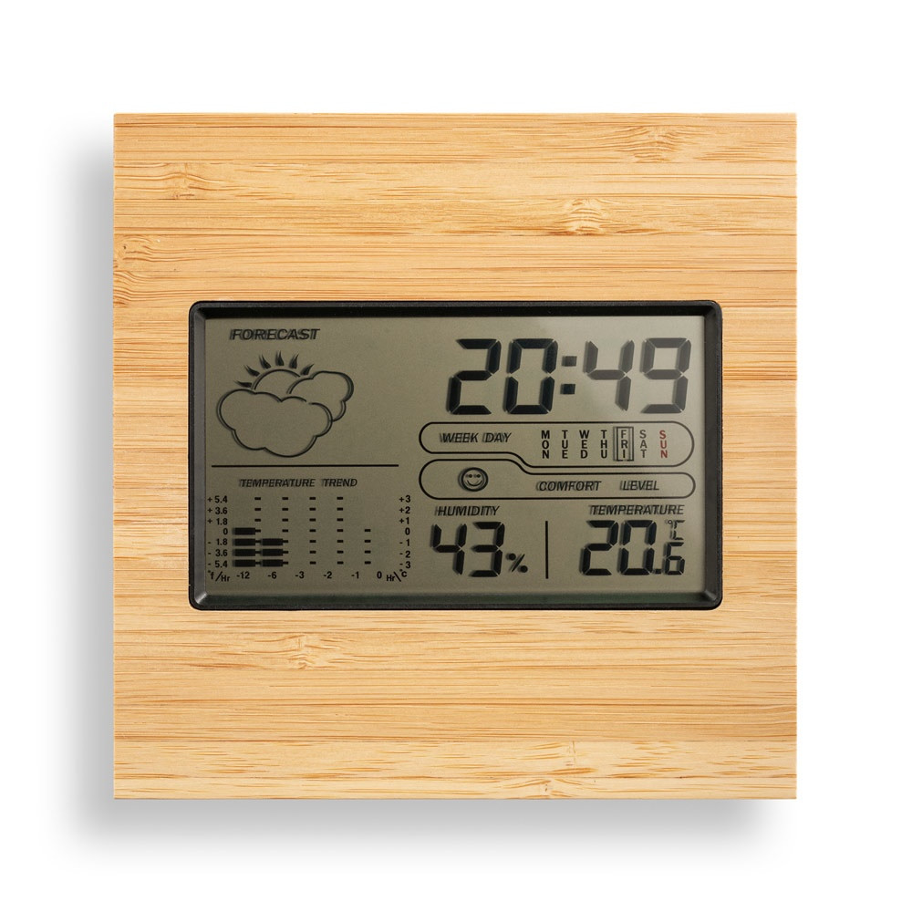 BROMLEY. Επιτραπέζιος μετεωρολογικός σταθμός με οθόνη LCD από ABS και μπαμπού