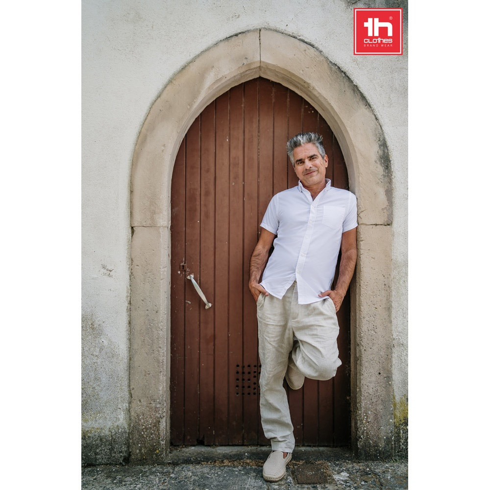 THC LONDON WH. Ανδρικό κοντομάνικο πουκάμισο oxford. άσπρο χρώμα