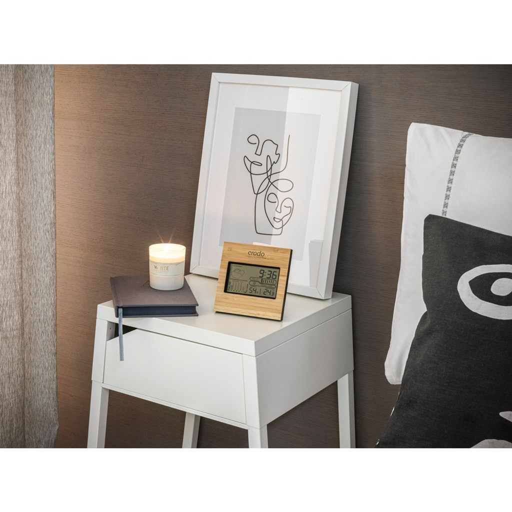 BROMLEY. Επιτραπέζιος μετεωρολογικός σταθμός με οθόνη LCD από ABS και μπαμπού