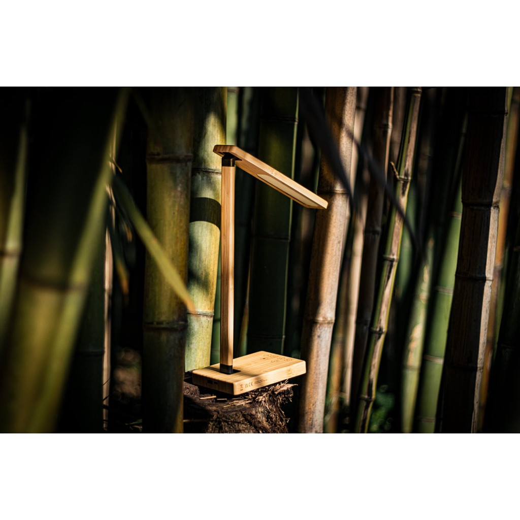 MOREY. Πτυσσόμενος λαμπτήρας γραφείου με εξαιρετικά γρήγορο ασύρματο φορτιστή 15W σε μπαμπού