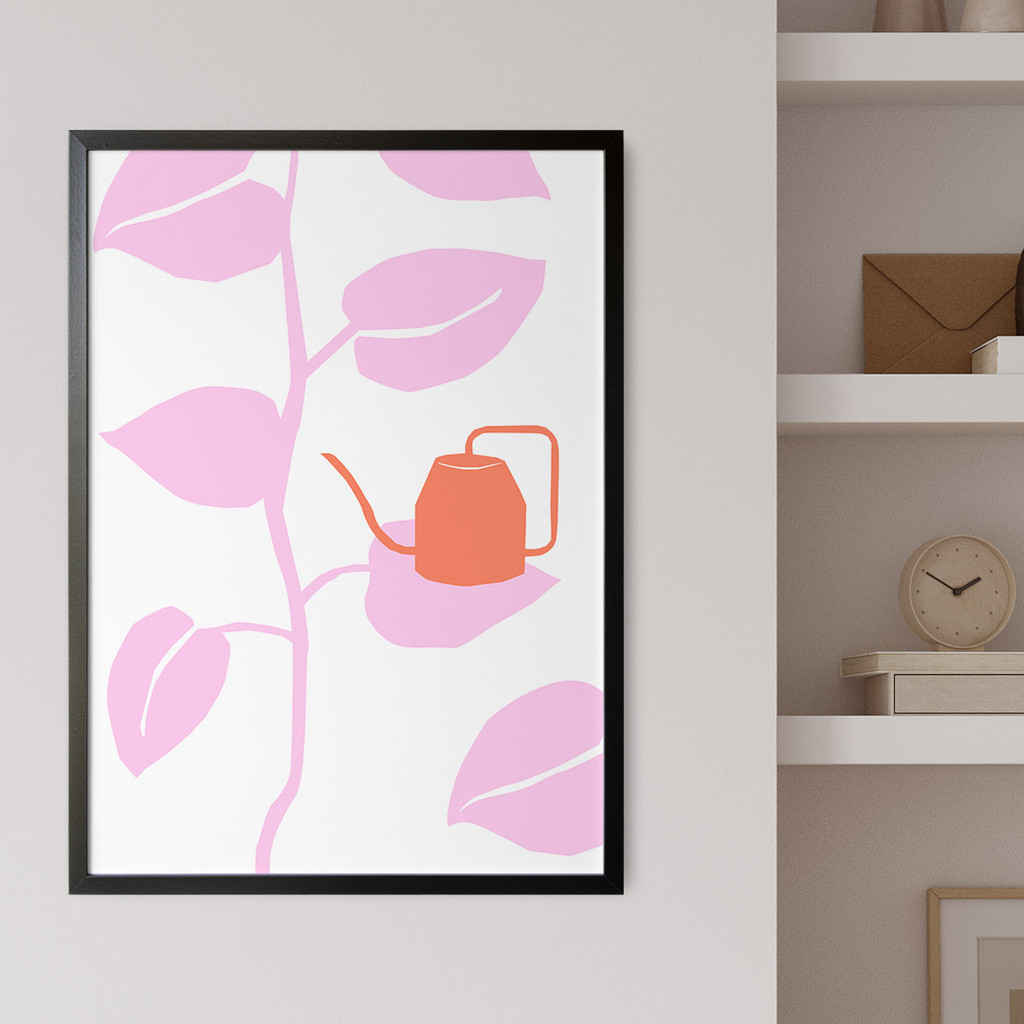 Modern Art Teapot on Pink Leaves