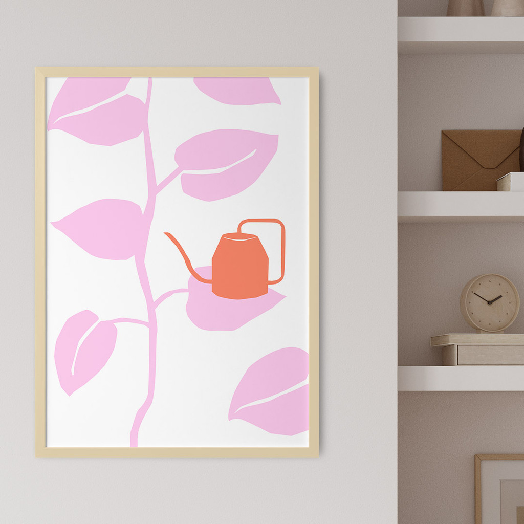 Modern Art Teapot on Pink Leaves