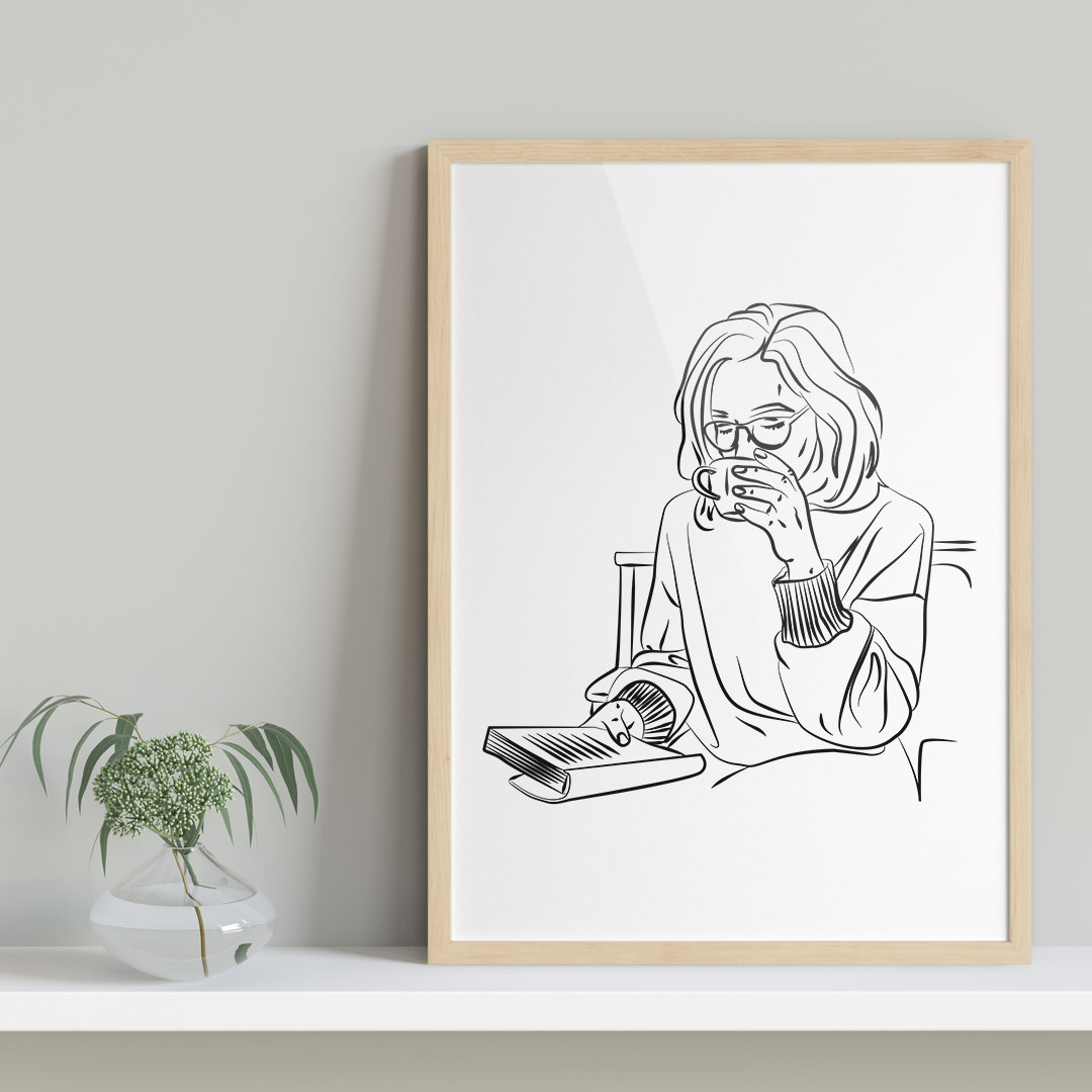 Product Image for Line Art, Keep Reading And Drinking Coffee