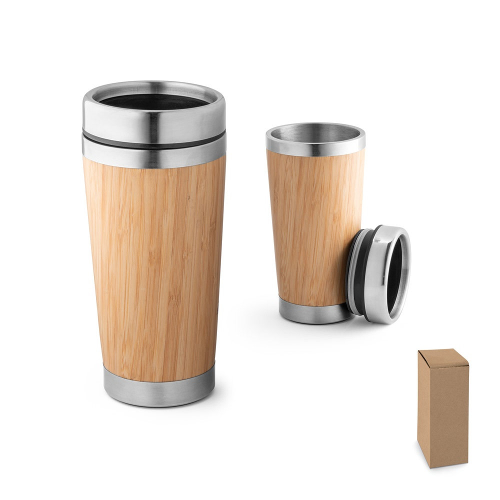 Product Image for PIETRO. Ποτήρι ταξιδιού από μπαμπού και ανοξείδωτο ατσάλι 500 mL