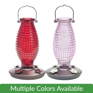 Hummingbird Feeder Hobnail Vintage Glass Red 16oz