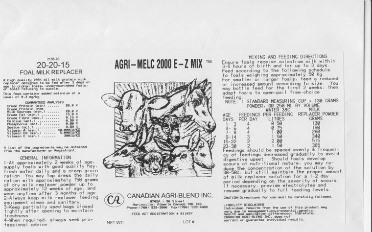 Agri-Melc Foal Milk 20-20-15 - 10kg