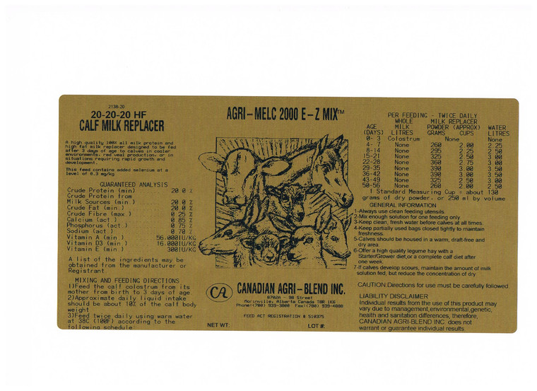 Agri-Melc 20-20-20 Calf Milk10kg