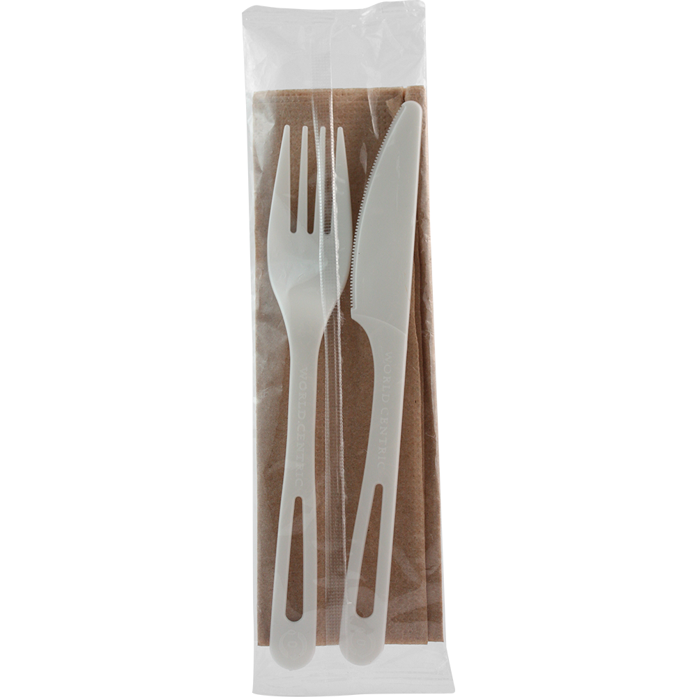6" Assorted TPLA Cutlery (Fork, Knife, Napkin), Wrapped