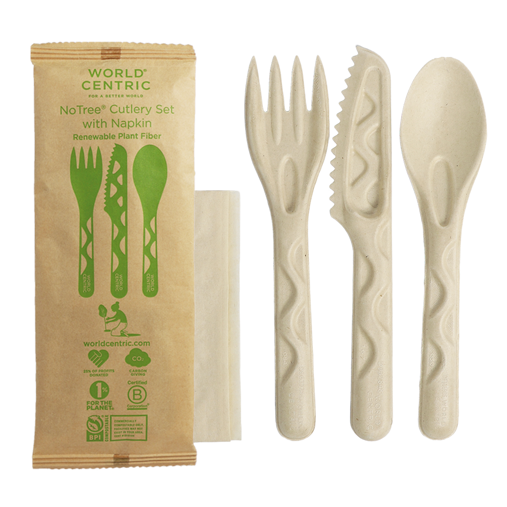 6” Assorted Fiber Cutlery with Napkin, Wrapped