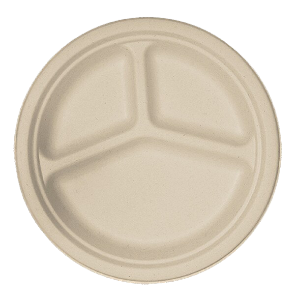 9" Fiber Round Plate, 3-Compt