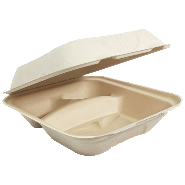8x8x3" Fiber Clamshell, 3-Compt