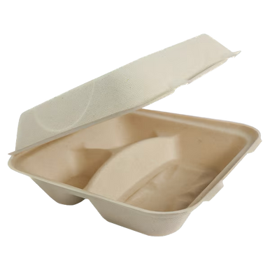 9x9x3" Fiber Clamshell, 3-Compt