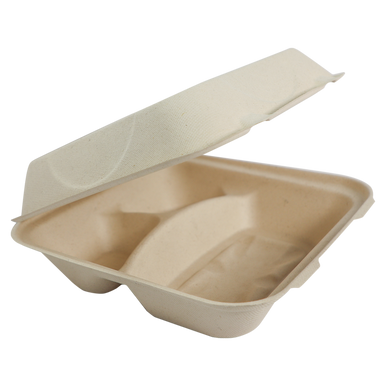 9x9x3" Fiber Clamshell, 3-Compt, Laminated