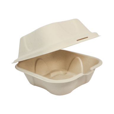 6x6x3" Fiber Hinged Burger Box, Laminated