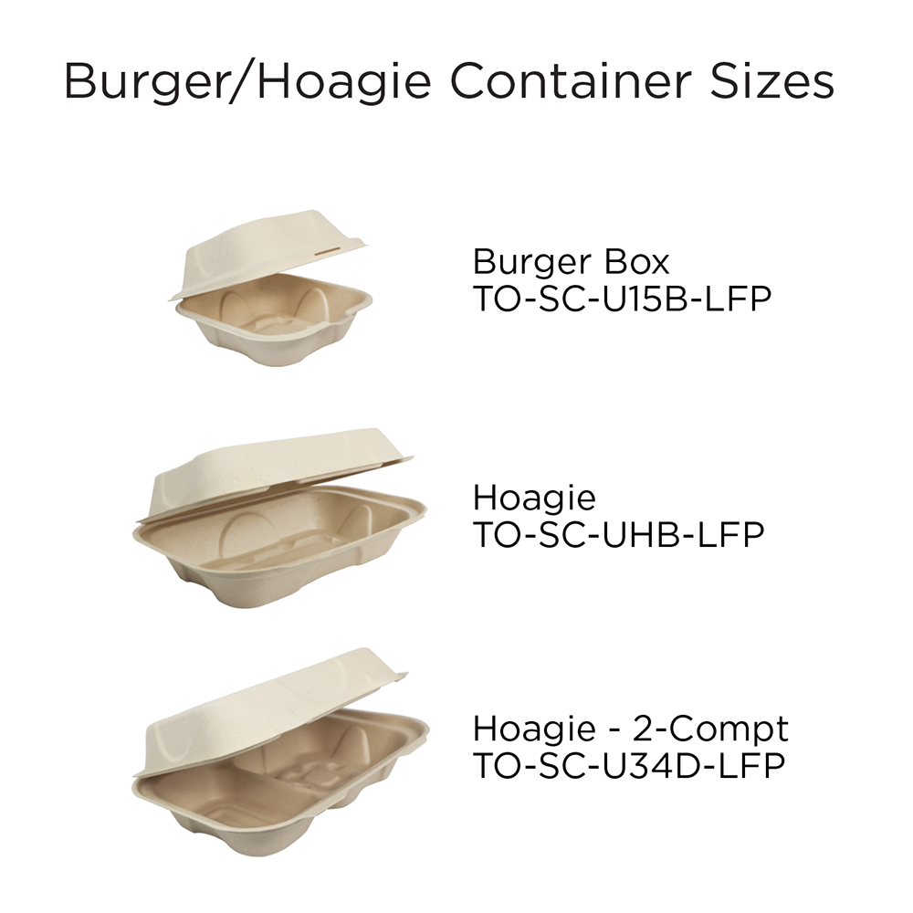 9x6x3” Fiber Hinged Hoagie Box, 2-Compt - World Centric