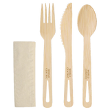 6.7" Bamboo Assorted Cutlery with Napkin, Wrapped