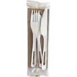 6" Assorted TPLA Ribbed Cutlery with Napkin, Wrapped