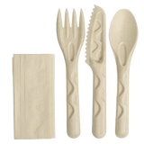 6” Assorted Fiber Cutlery with Napkin, Wrapped