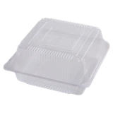 7x7x3" (24 oz) Hinged Clamshell, Clear PLA