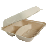 9x9x3" Fiber Clamshell, 3-Compt