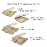 9x9x3" Fiber Clamshell, 3-Compt