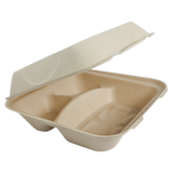 9x9x3" Fiber Clamshell, 3-Compt, Laminated