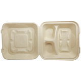 9x9x3" Fiber Clamshell, 3-Compt, Laminated