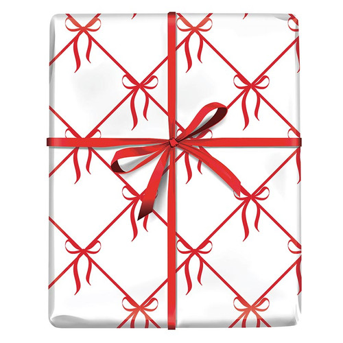 Wrapping Paper - White + Red Bows - 10ft