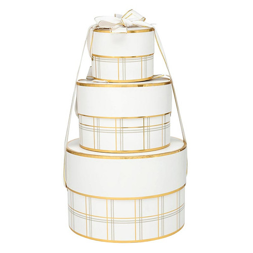 Nested Paper Gift Box Set - White Plaid - Set of 3