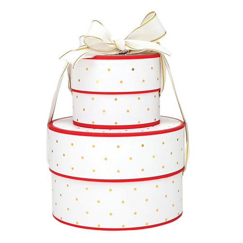 Nested Paper Gift Box Set - Red With Gold Dots - Set of 2