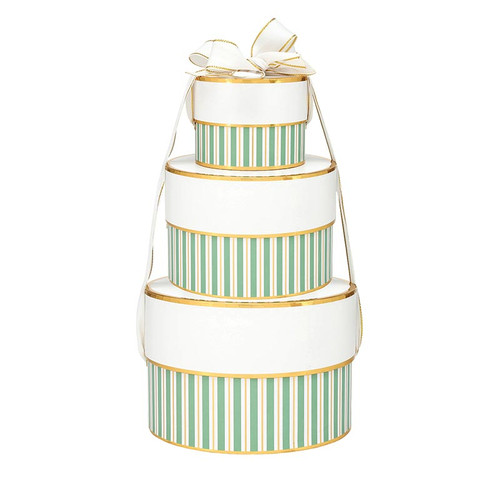 Nested Paper Gift Box Set - Sage Stripes - Set Of 3