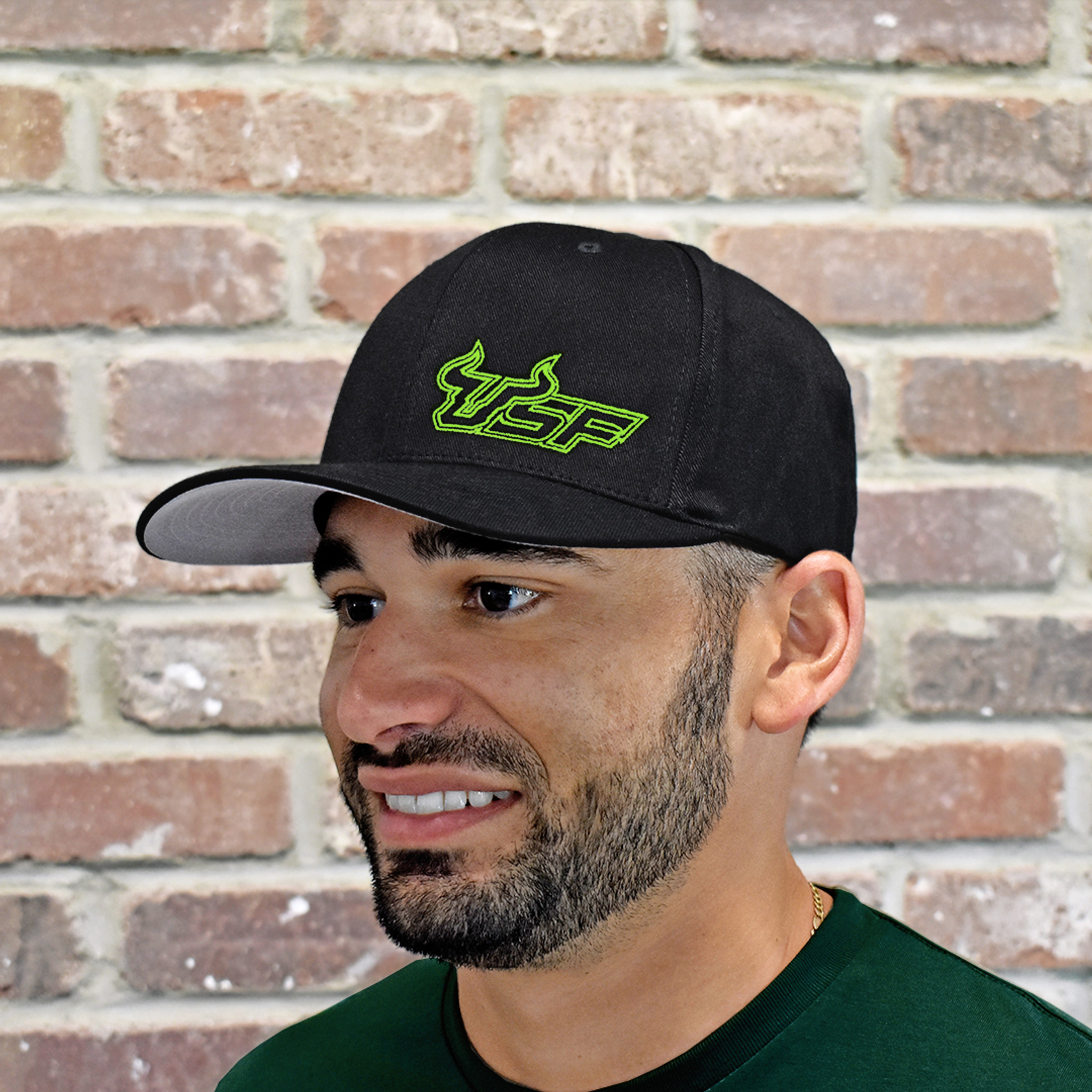 USF Premium Slime Green Black Fitted Flex Hat - South Florida Strong