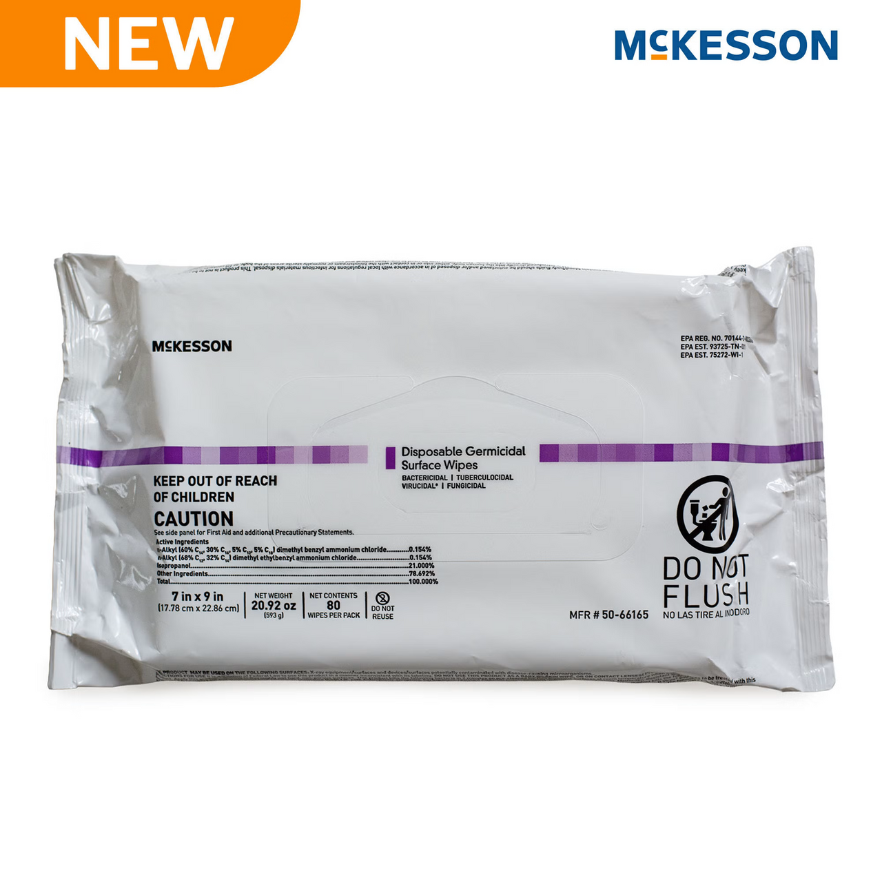 McKesson Premoistened Germicidal Wipe, Soft Pack of 80