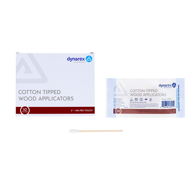 Dynarex Swabstick Cotton Tip Wood Shaft 3 Inch Length Non Sterile 100 per Pack