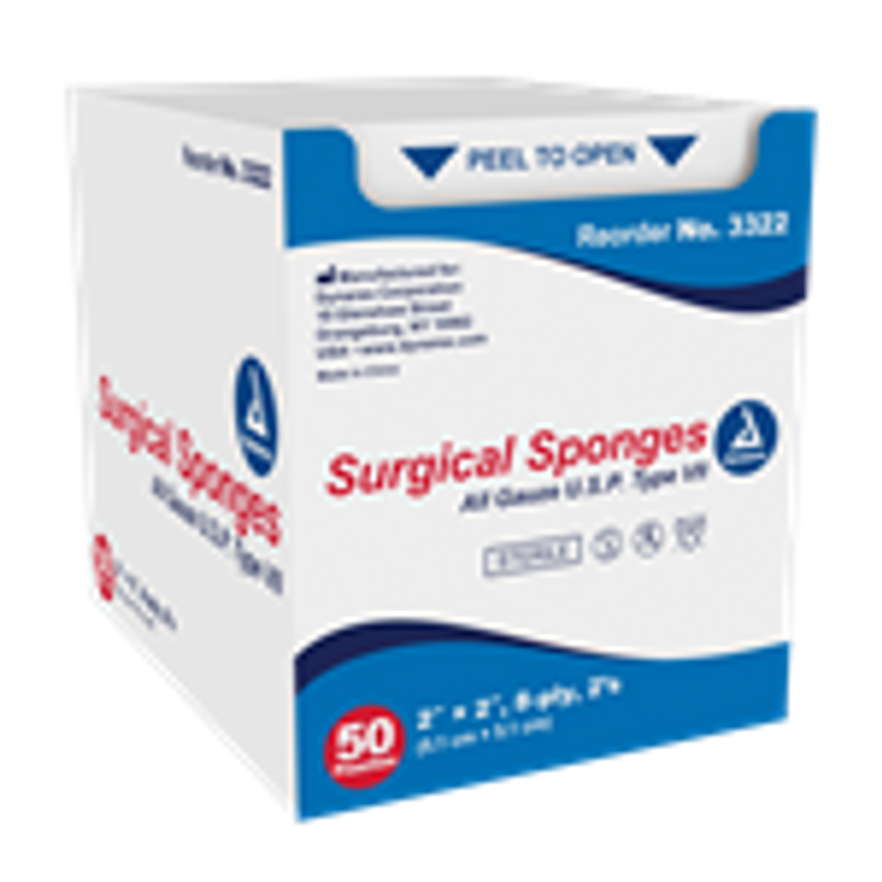 Dynarex Surgical Gauze Sponge Sterile 2's, 2"x 2"  8 Ply Box/50