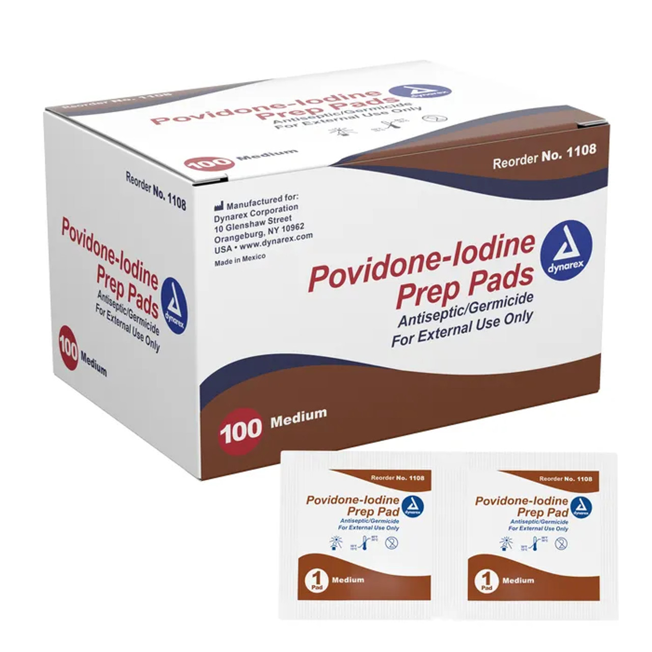 Dynarex Povidone-Iodine Prep Pad, Medium, Box 100