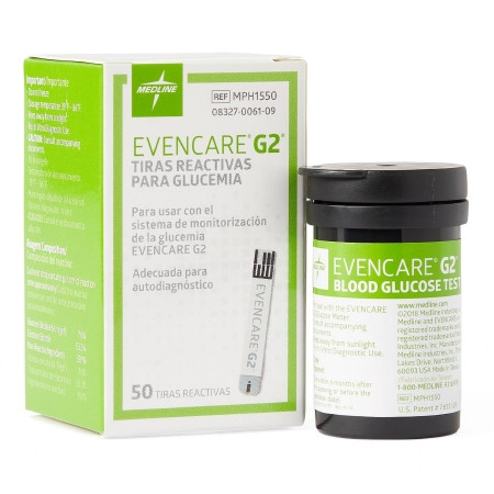 Test Strip, Bld Gluc Meter Evencare G2 (50/bx 12bx/cs) Bx - 50